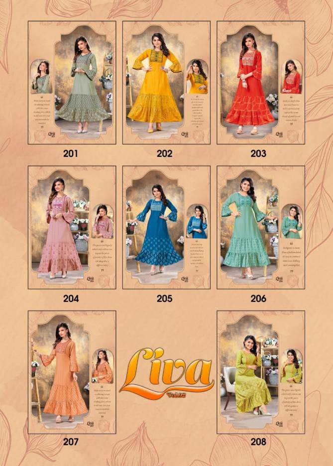 Ft Liva 2 Latest Fancy Heavy Rayon Printed Ethnic Wear Long Kurtis Collection
